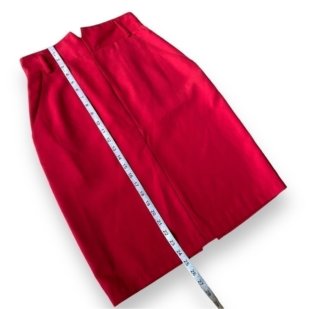 VINTAGE Michelle Stuart Red High-Waisted Wool Blend Pencil Skirt | Size 8 - Picture 5 of 9